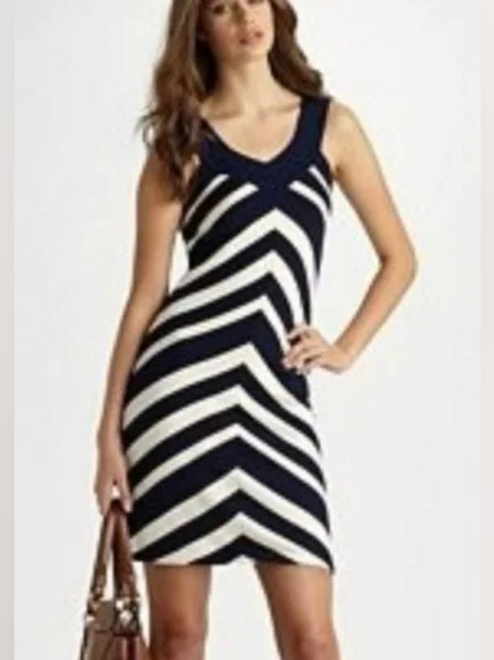 ✨💙 Milly Chevron Stripe Silk Cashmere Sweater Tank Dress Navy White Size S